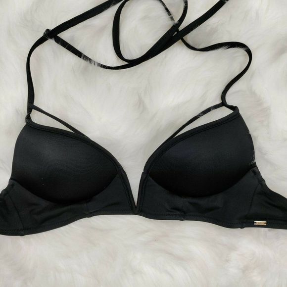 PINK Black Deep V Bikini String Top XS - Picture 2 of 11